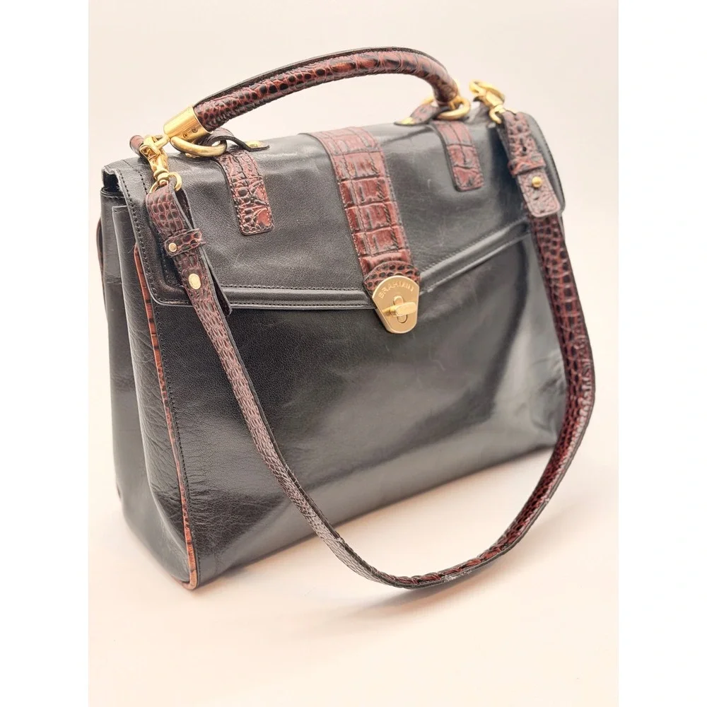 VGVC Brahmim Julia Rose Lady Tuscan Gold Tone Turn Lock Black Brown Briefcase
